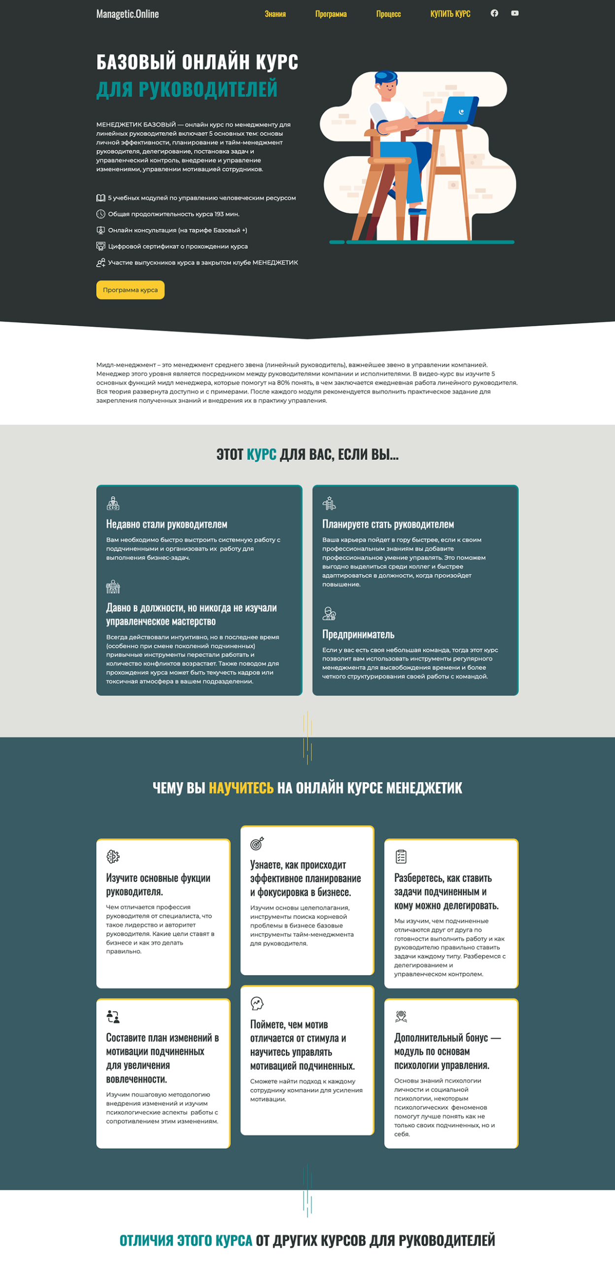 Разработка одностраничного сайта (лендинга) для продажи онлайн бизнес курсов для руководителей